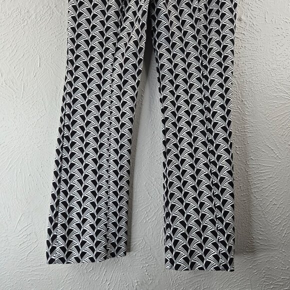 Anthropologie Maeve Flare Cropped Dress Pants Small Black White Printed Trouser - Picture 10 of 12